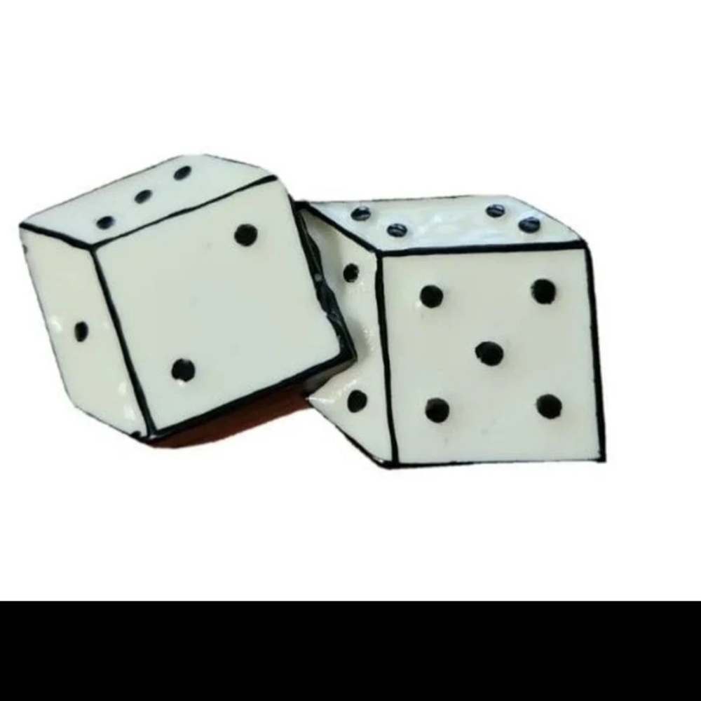 Black And White Enamel Dice Brooch